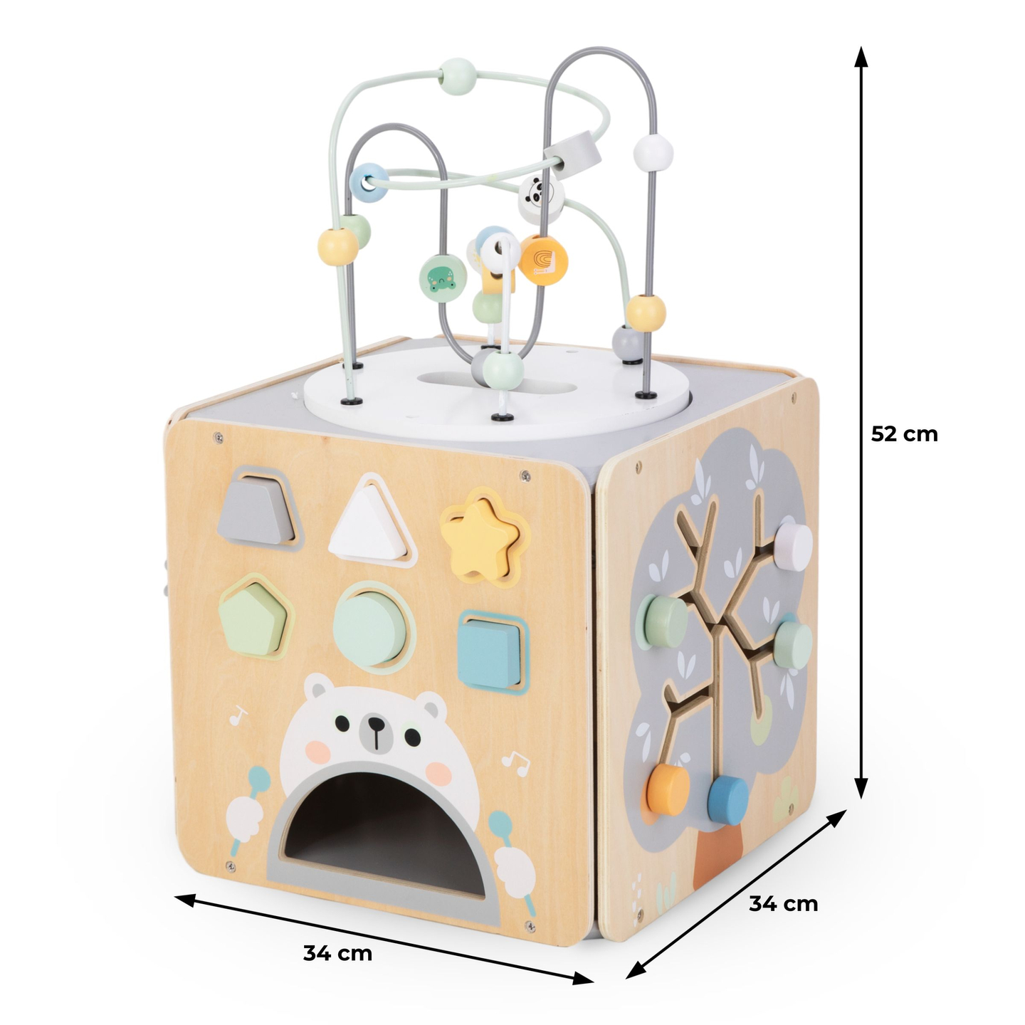 Velika drvena kocka za aktivnosti s petljom - Montessori