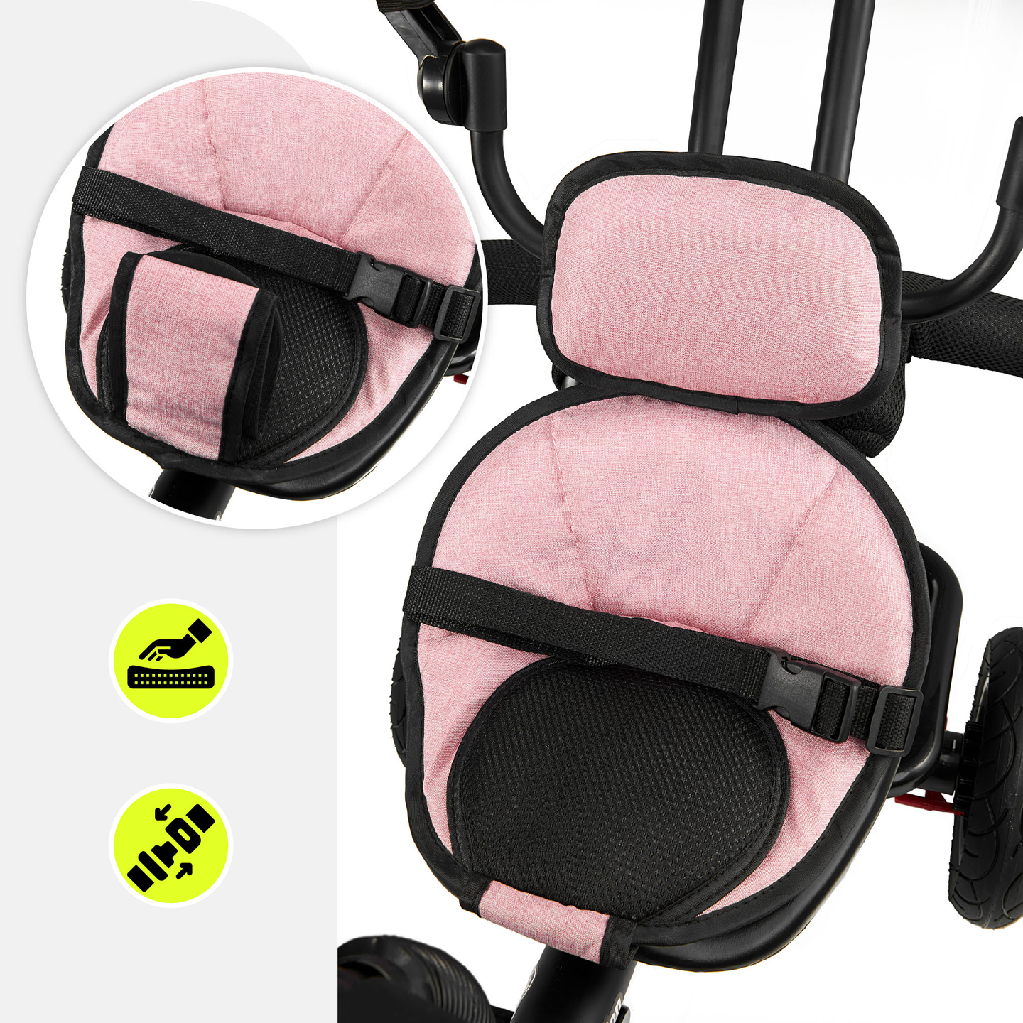 Tricikl za djecu 1-4 godine - TOBI FREY - ružičasti - okretni - kotači na napuhavanje + guralica