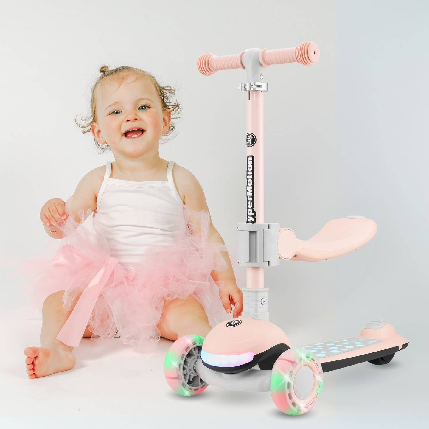 HyperMotion LUMI 3-u-1 balansni skuter - osvijetljena paluba i LED kotači, roza