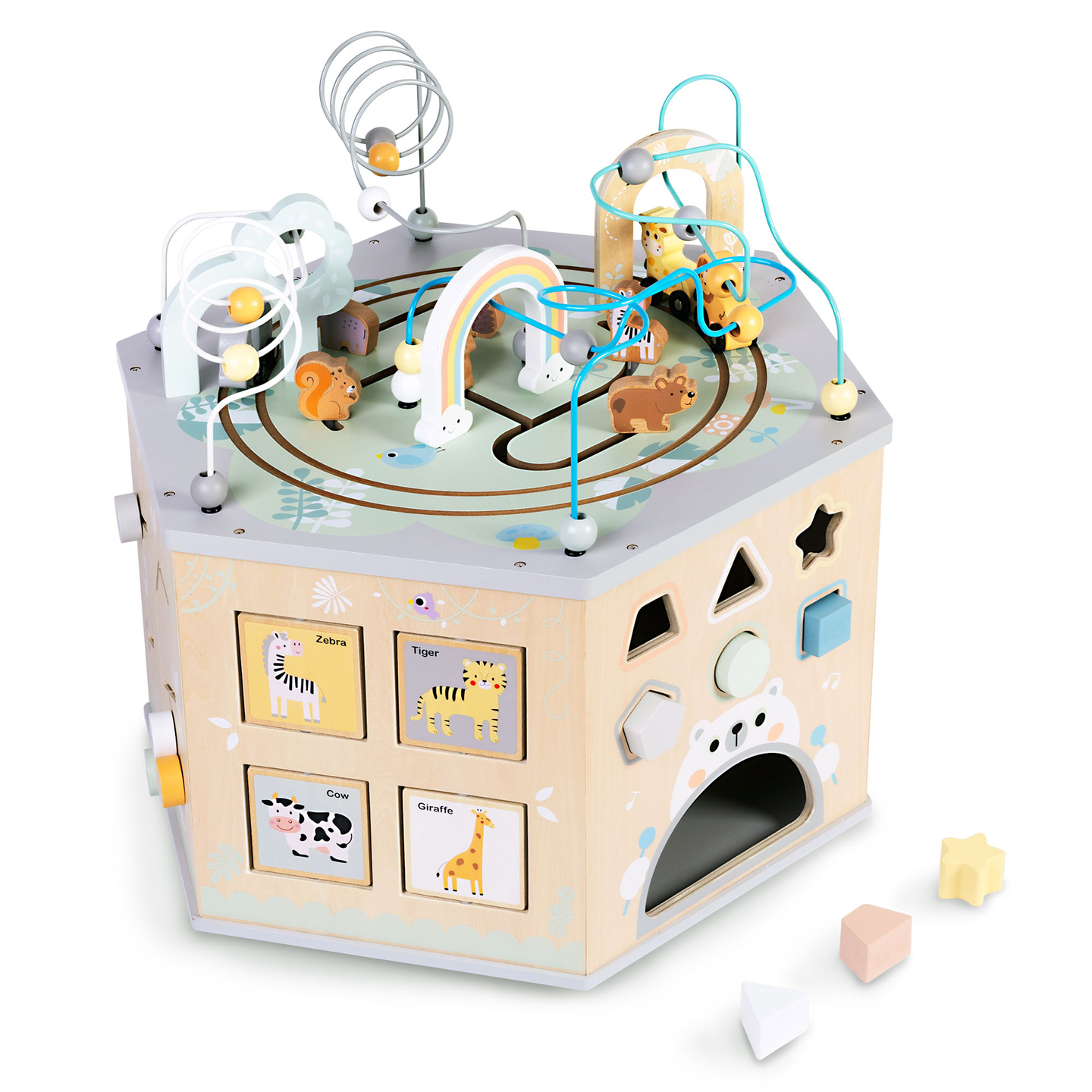 Velika drvena edukativna kocka - Montessori igračka s magnetskim vlakom i motornim petljama