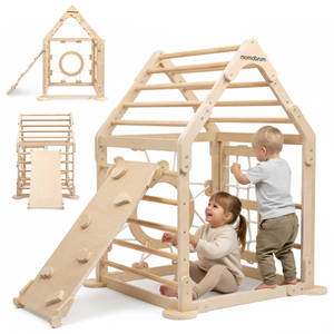 Drveno unutarnje igralište za djecu - kućica s ljestvama i toboganom
