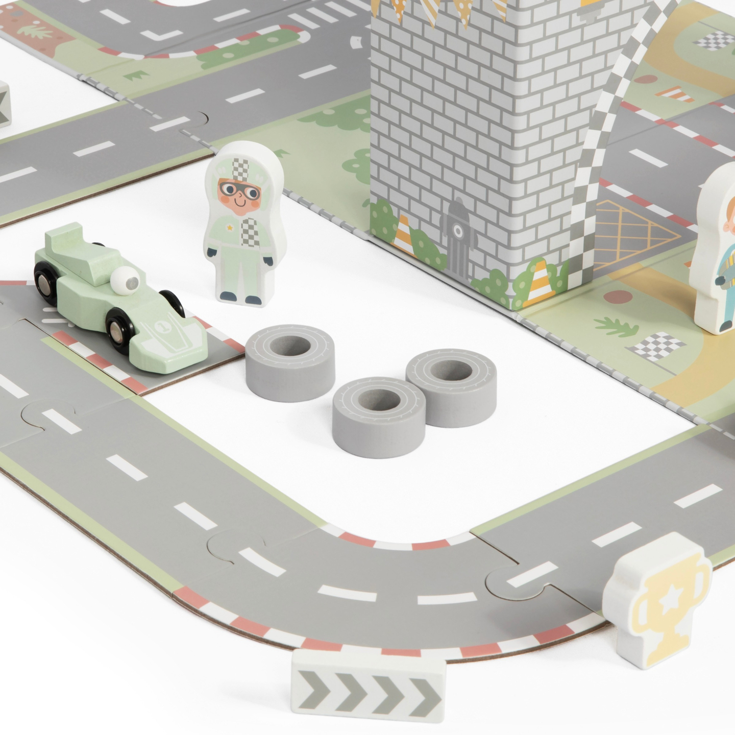 Magnetni kofer s trkaćom stazom, drvenim vozilima i cestovnim dodacima