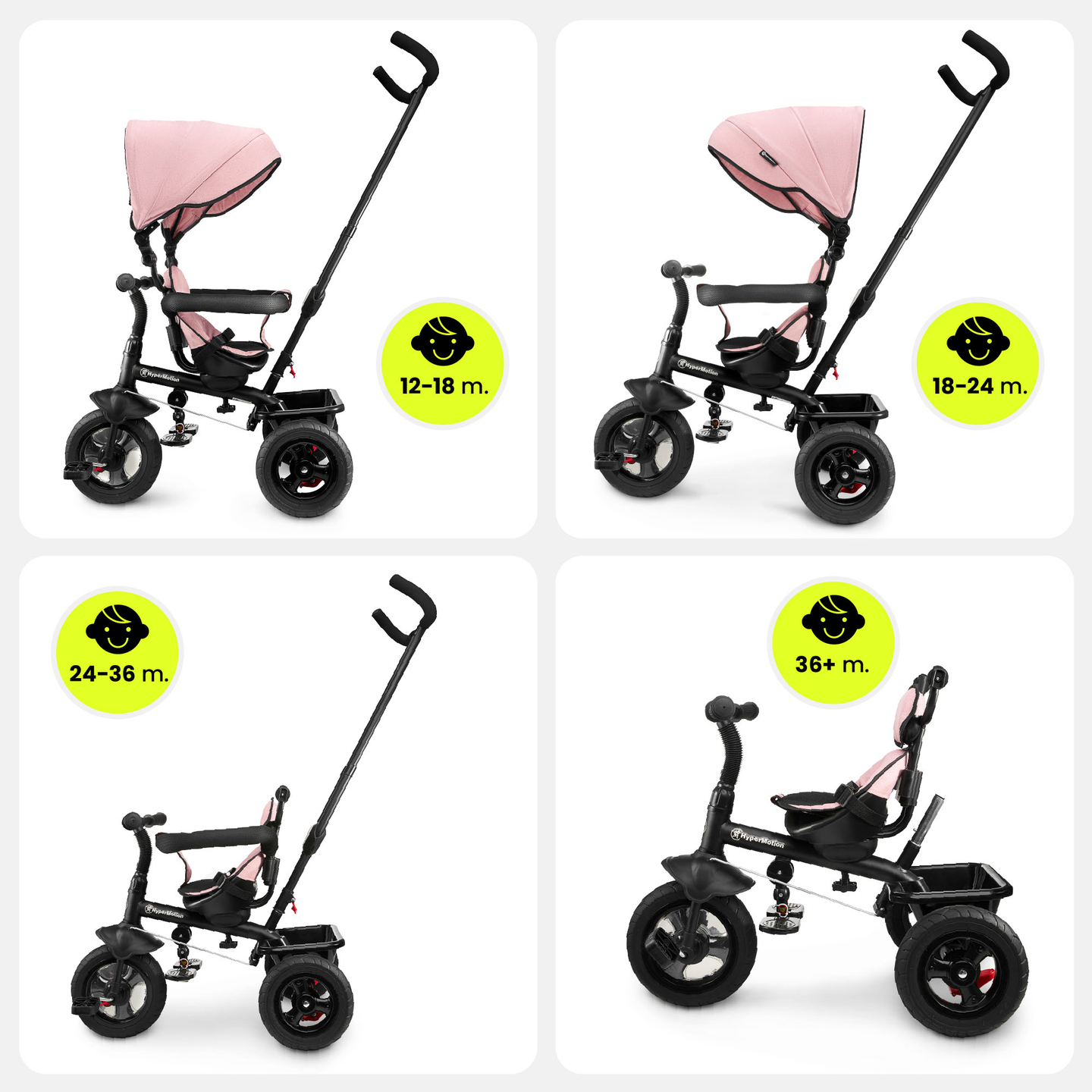 Tricikl za djecu 1-4 godine - TOBI FREY - ružičasti - okretni - kotači na napuhavanje + guralica