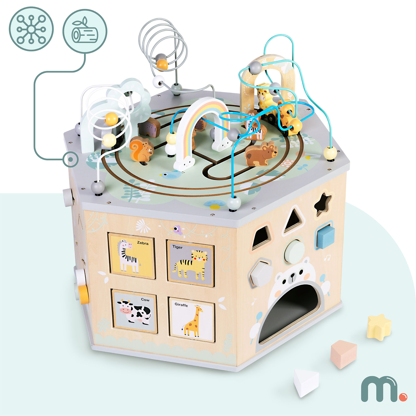 Velika drvena edukativna kocka - Montessori igračka s magnetskim vlakom i motornim petljama