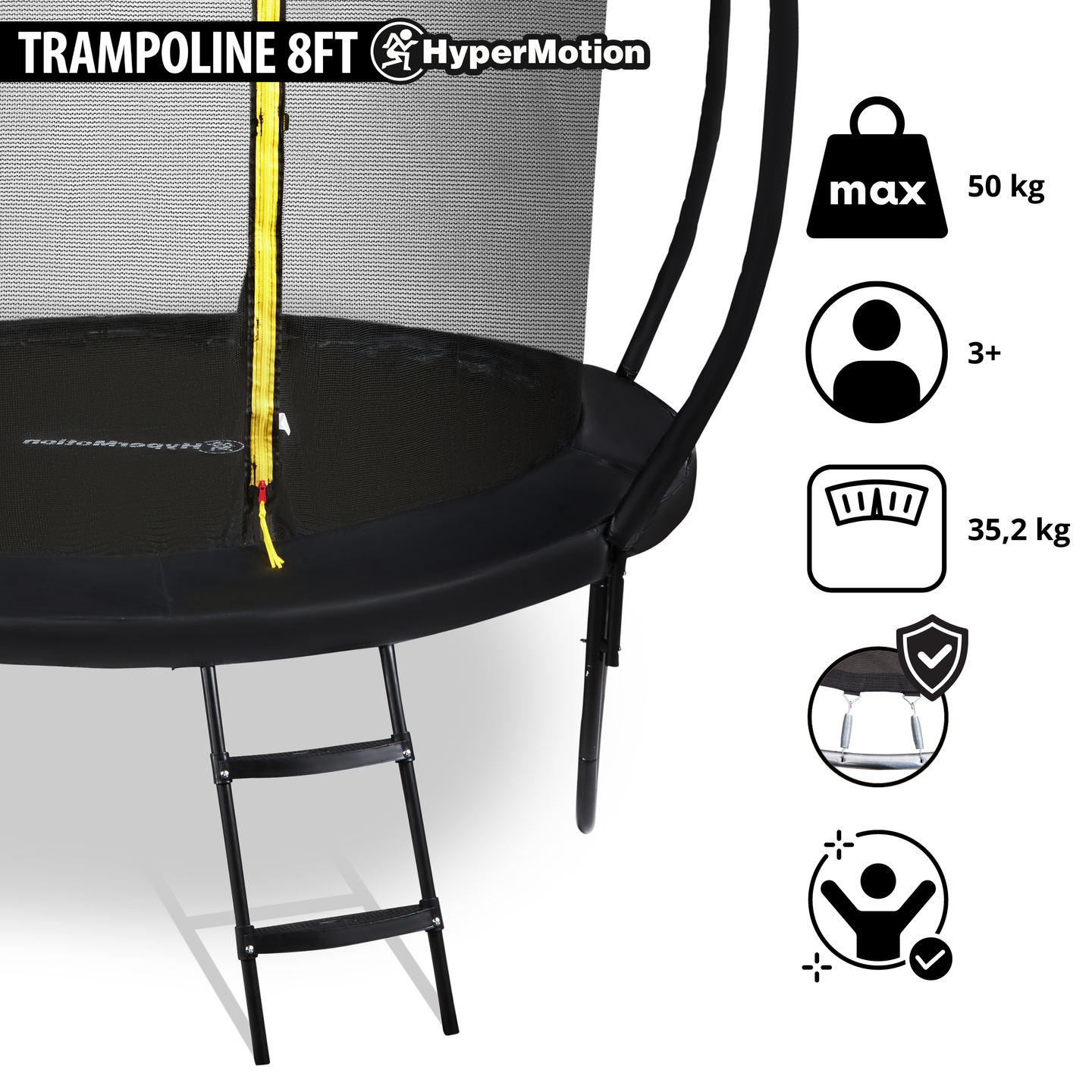 HyperMotion dječji vrtni trampolin - 244 cm 8FT - s ljestvama i unutarnjom mrežom - za dom i vrt
