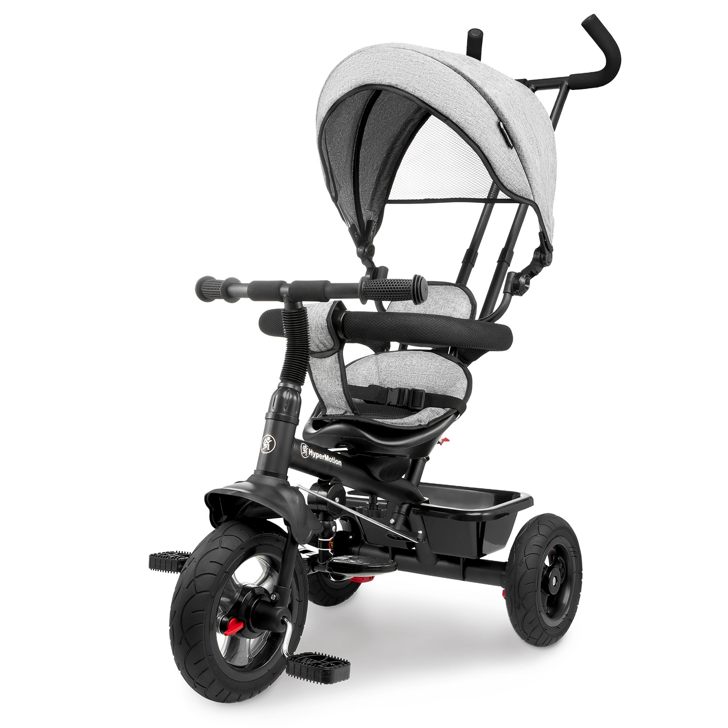 Tricikl za djecu 1-4 godine - TOBI FREY - siva boja - okretna - kotači na napuhavanje + guralica