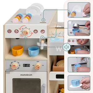 Velika drvena XXXL trgovina za djecu s šankom brze hrane - Kutna trgovina + Aparat za kavu + Pećnica + Hladnjak - 106 dodataka.