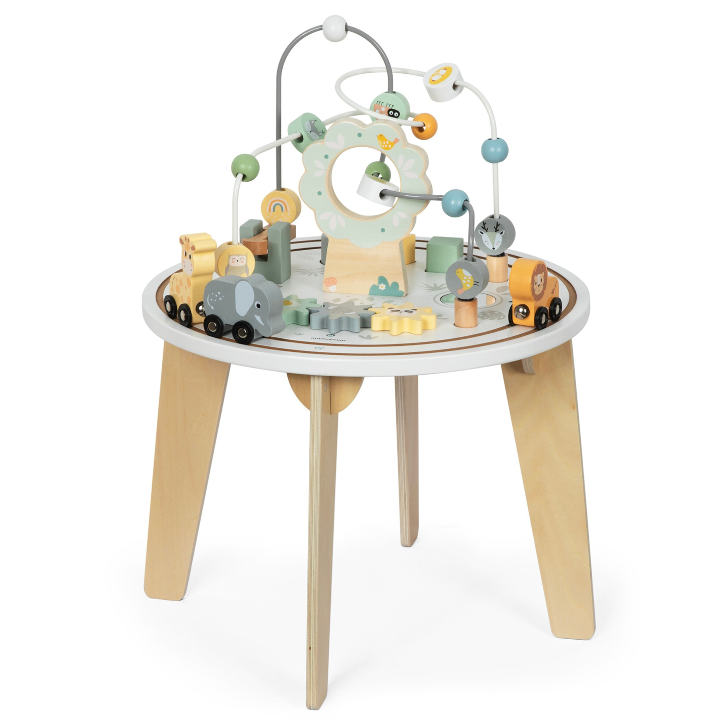 Drveni okrugli edukativni stol s magnetnim vlakićem i bacačem perlica