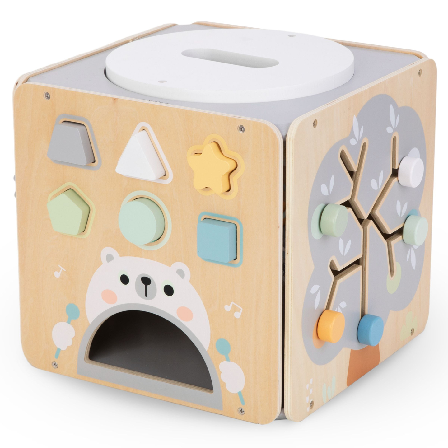 Velika drvena kocka za aktivnosti s petljom - Montessori