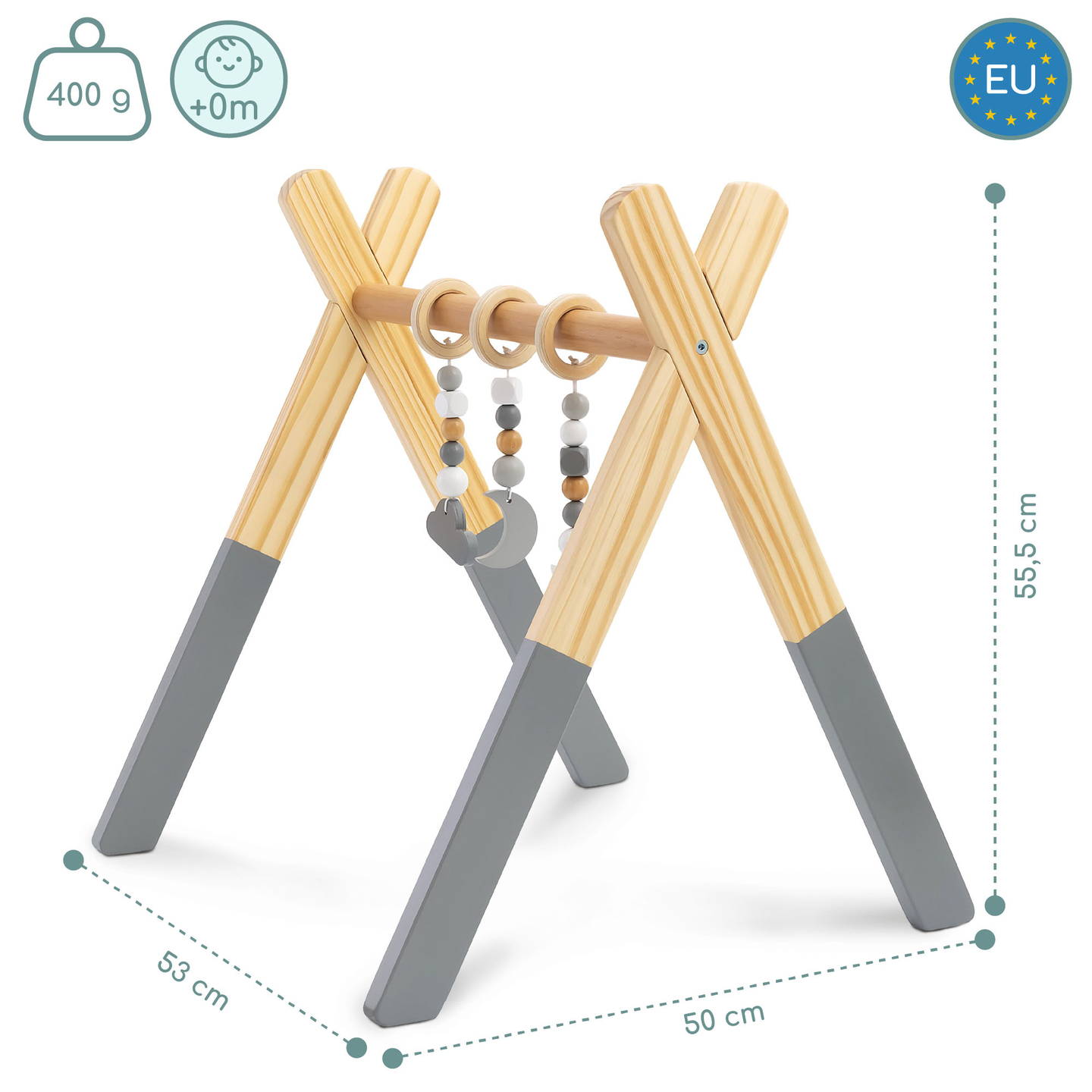 Drveni edukativni stalak za Baby Gym - siva boja