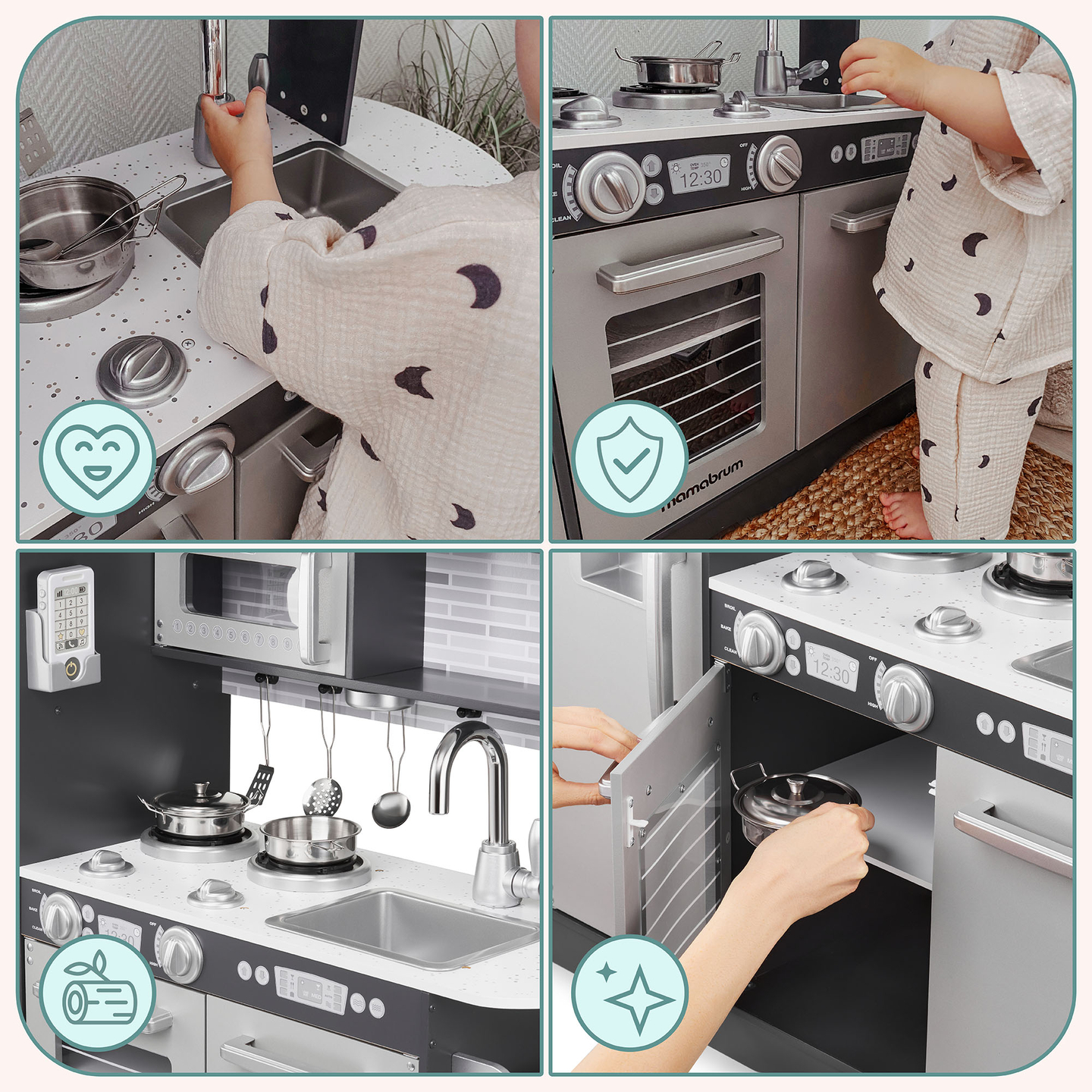 XXL drvena kuhinja s LED rasvjetom, pregačom i priborom