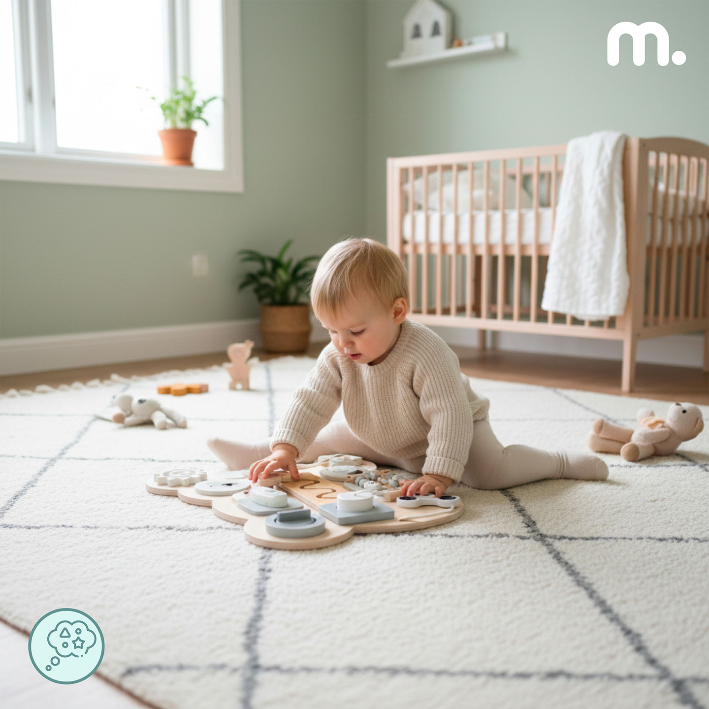 Drvena Montessori manipulativna ploča s medvjedićem - senzorno učenje samostalnosti: čičak, čep, labirint, klik gumb