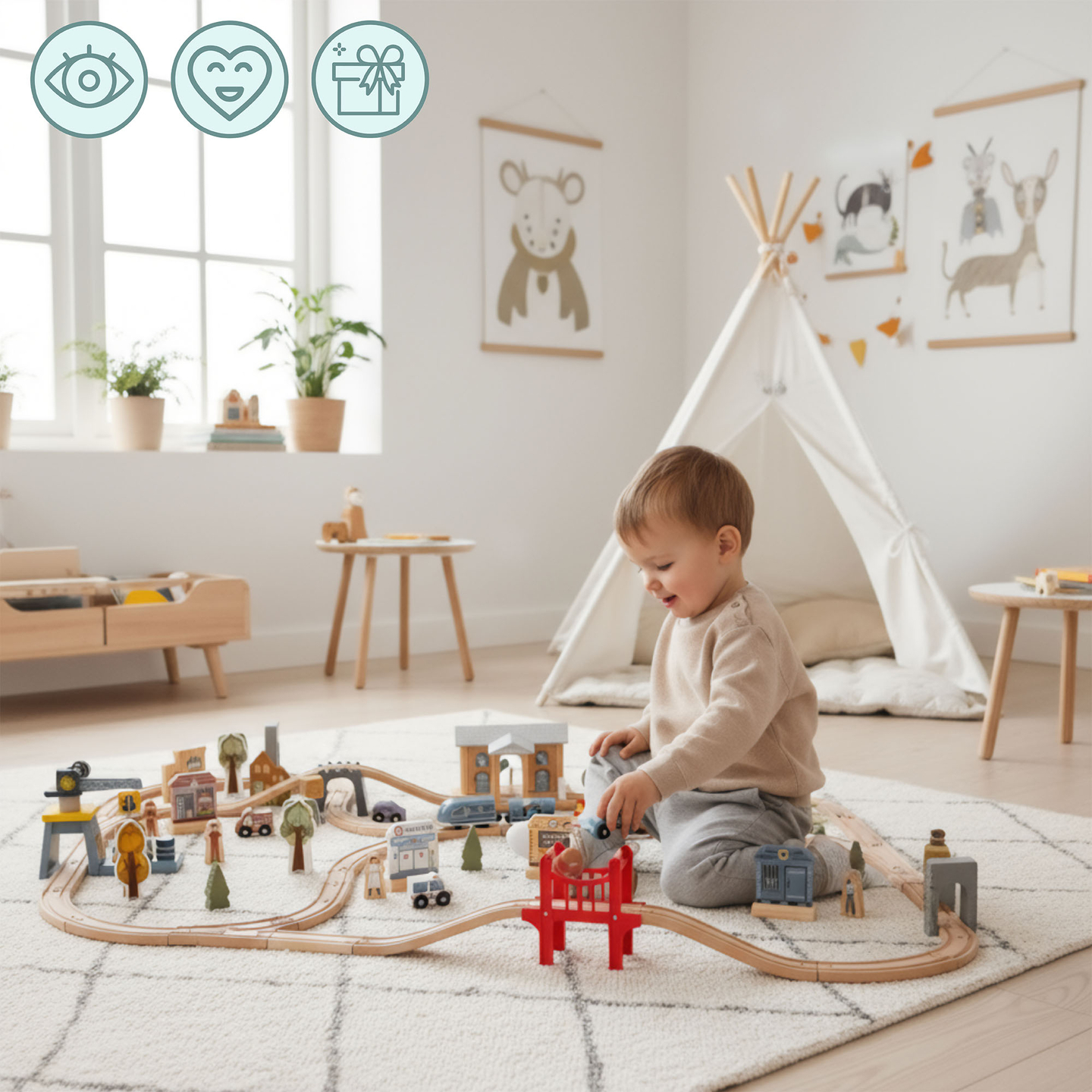 Drvena gradska željeznica s električnim vlakom - pokretna dizalica, brod, mostovi