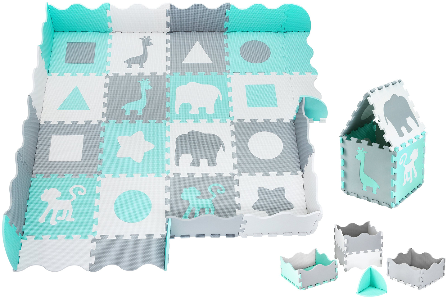 XL pjenasta puzzle podloga 150 x 150 x 1 cm s rubom - EVA pjena - mint