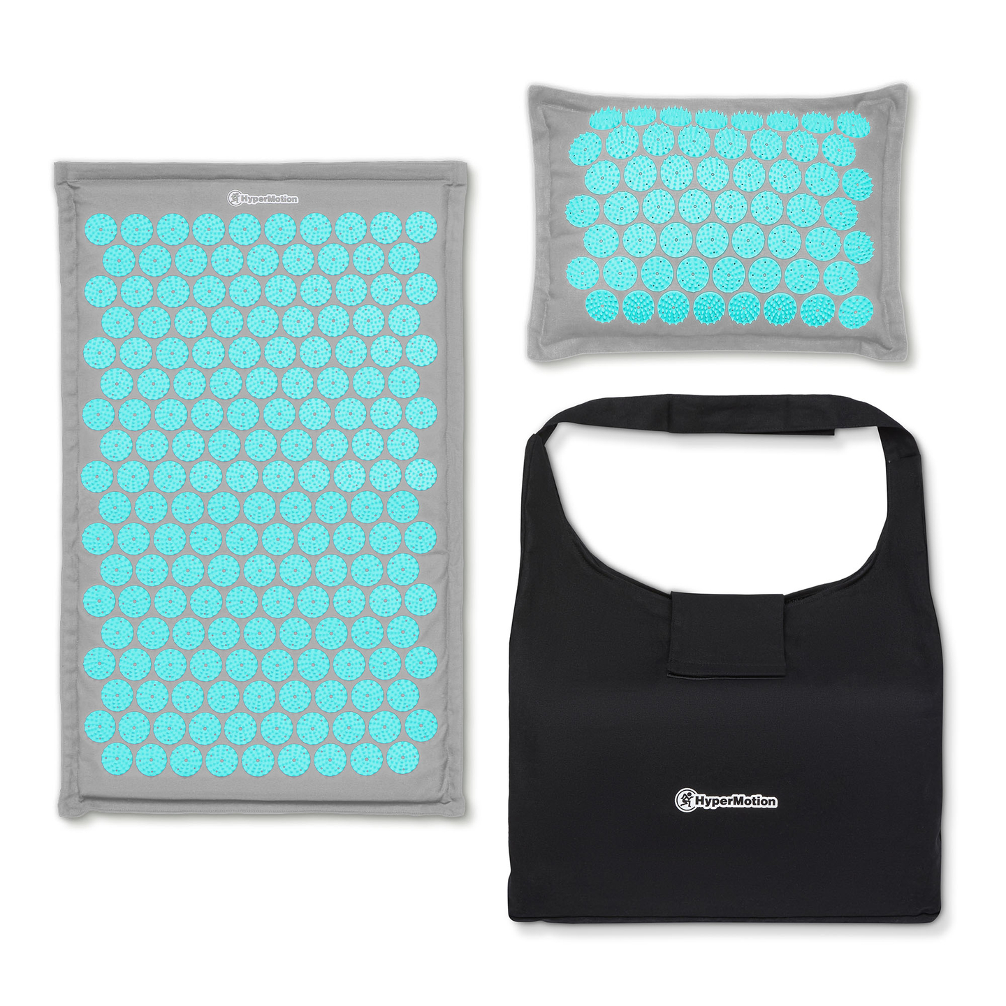 EKO lanena prostirka za akupresuru s kokosovim vlaknima i jastukom od heljde – 68 cm HyperMotion sivo-mentaste boje