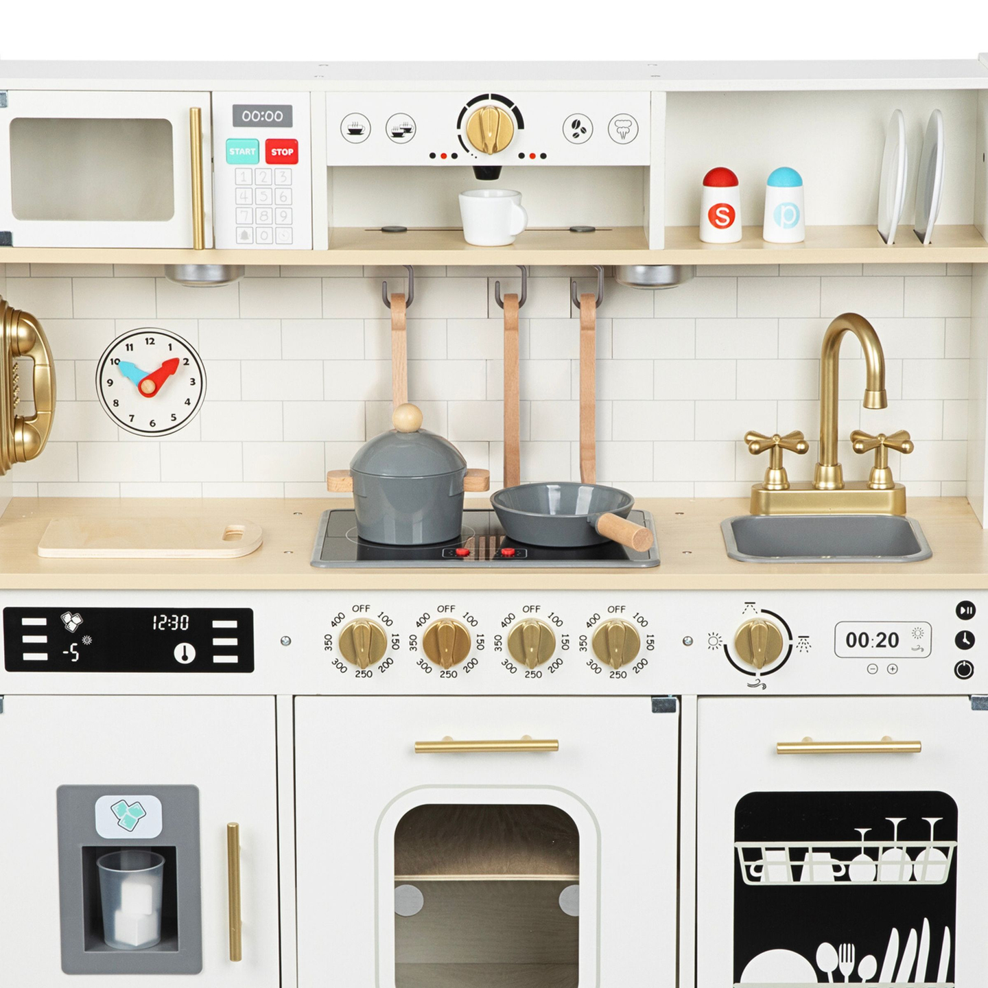 Interaktivna XXL drvena kuhinja s dodacima i LED rasvjetom - dvoetažna