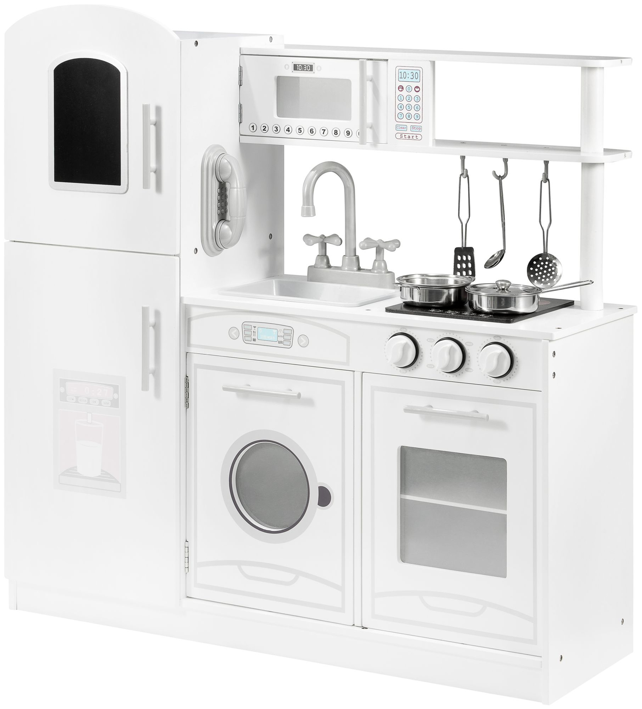 Veliki drveni bijeli kuhinjski dodaci i pregača