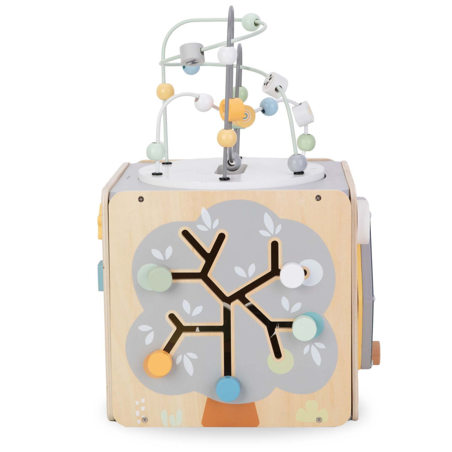 Velika drvena kocka za aktivnosti s petljom - Montessori