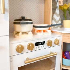 Velika, drvena XXXXL interaktivna kuhinja s LED rasvjetom, perilicom rublja, mikrovalnom pećnicom, aparatom za kavu i setom povrća i voća - 50 elemenata