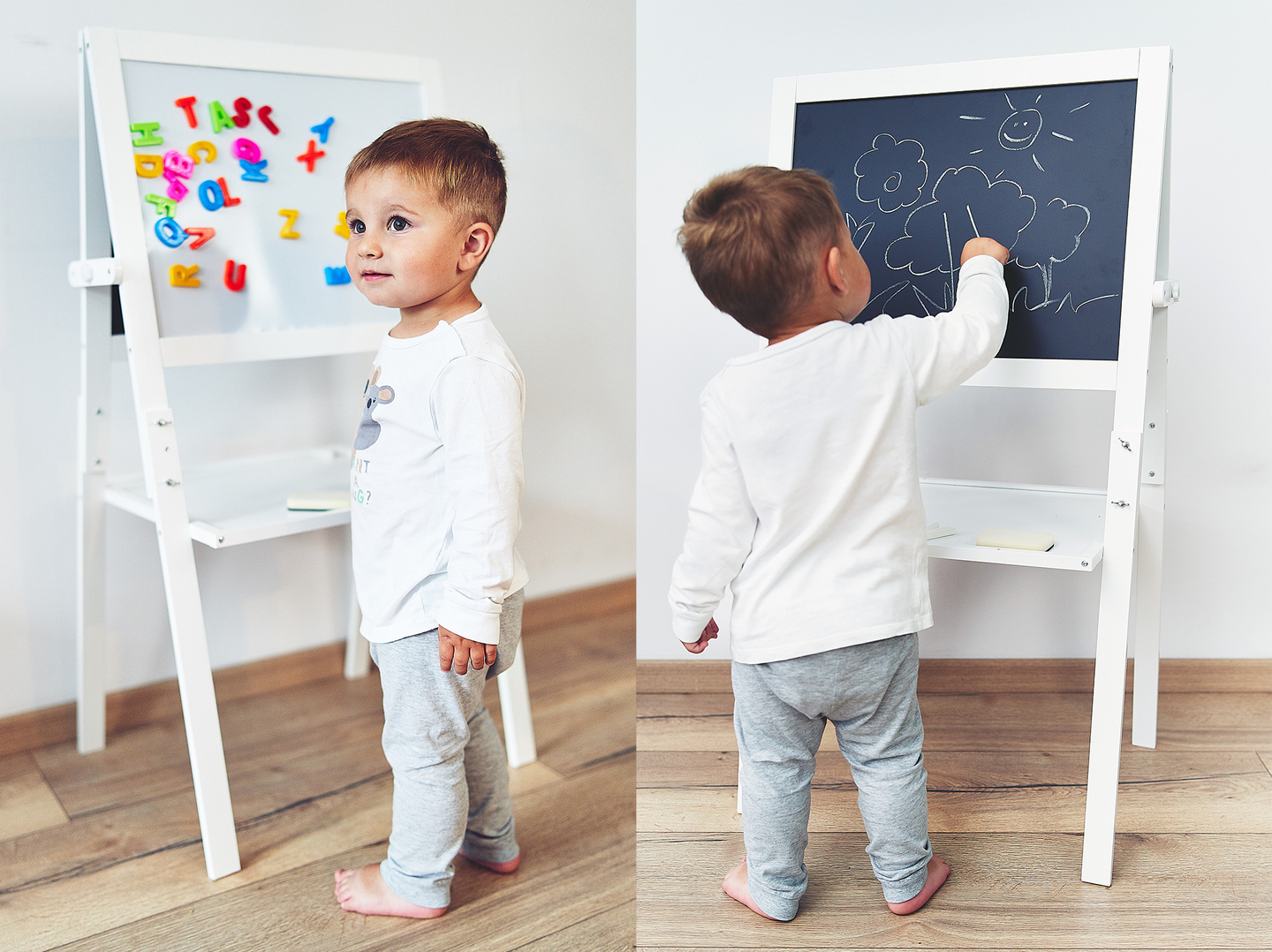 Dvostrana edukativna ploča: magnetna i kreda - suhobrisanje, drvena, dječja, sklopiva