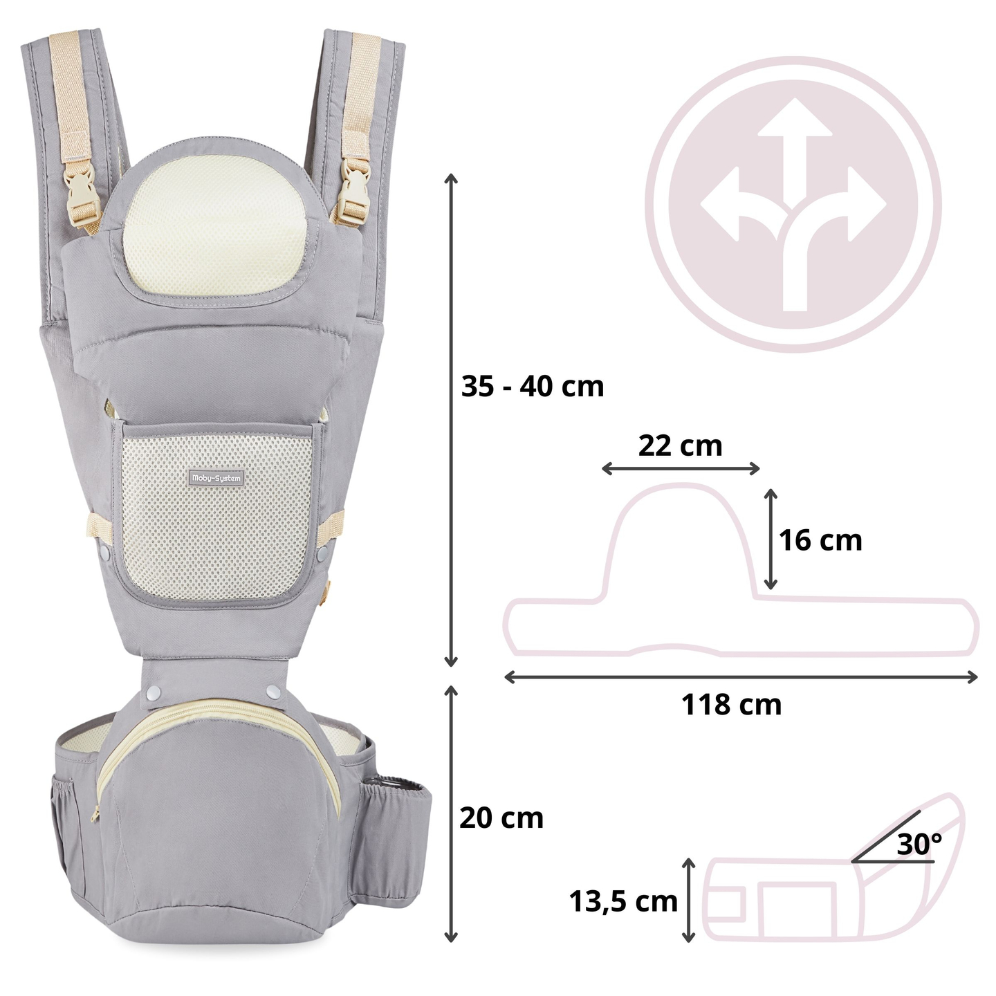 Ergonomska nosiljka za bebe - AMY 10u1 - 0-36 mjeseci, siva