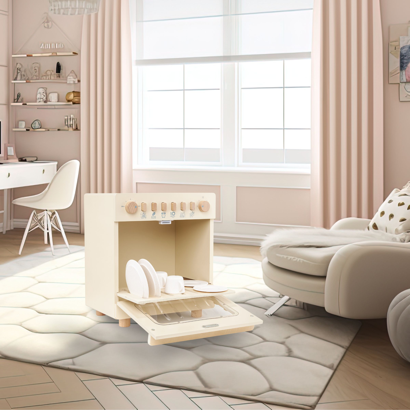 Drvena perilica posuđa s priborom