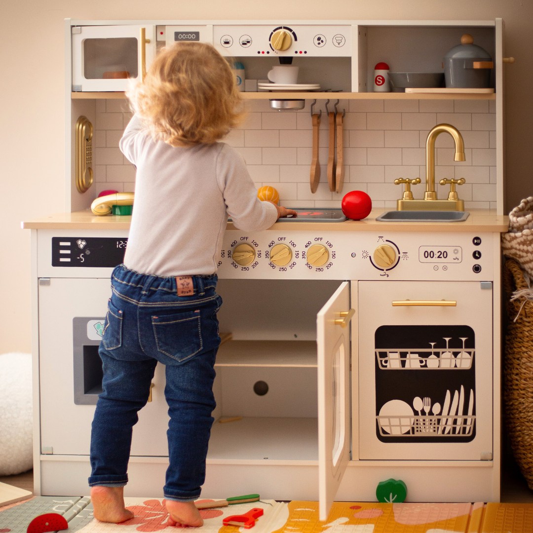 Interaktivna XXL drvena kuhinja s dodacima i LED rasvjetom - dvoetažna