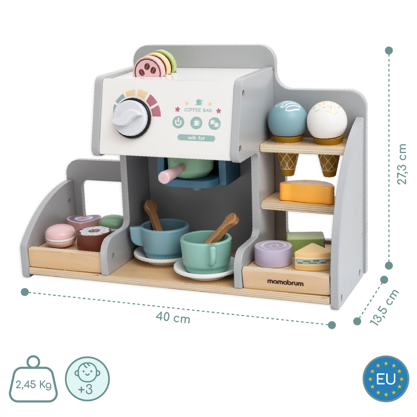 Veliki, drveni kafić i slastičarnica s magnetskom pločom, aparatom za kavu i setom sladoleda i deserta - preko 70 komada!