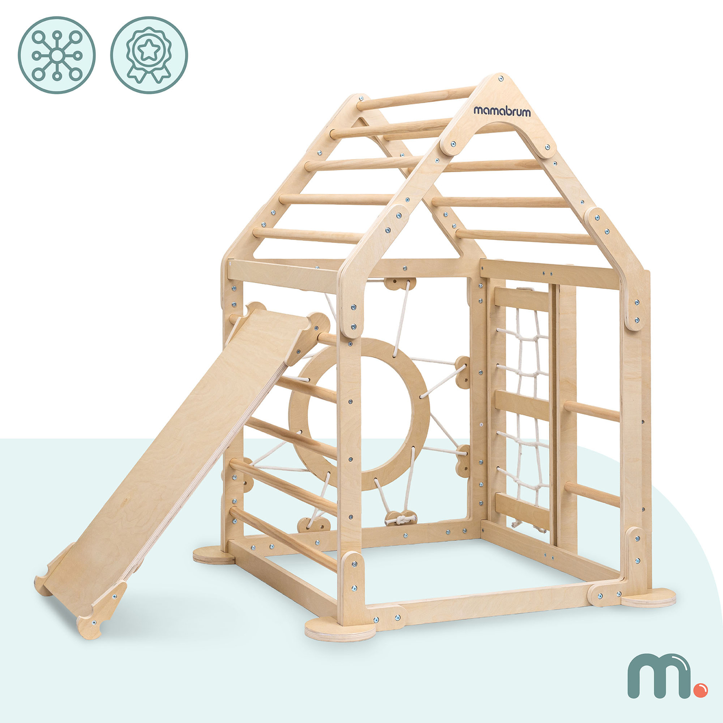 Drveno unutarnje igralište za djecu - kućica s ljestvama i toboganom