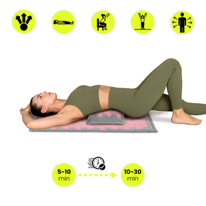 EKO lanena prostirka za akupresuru s kokosovim vlaknima i jastukom od heljde – 68 cm HyperMotion siva i ružičasta