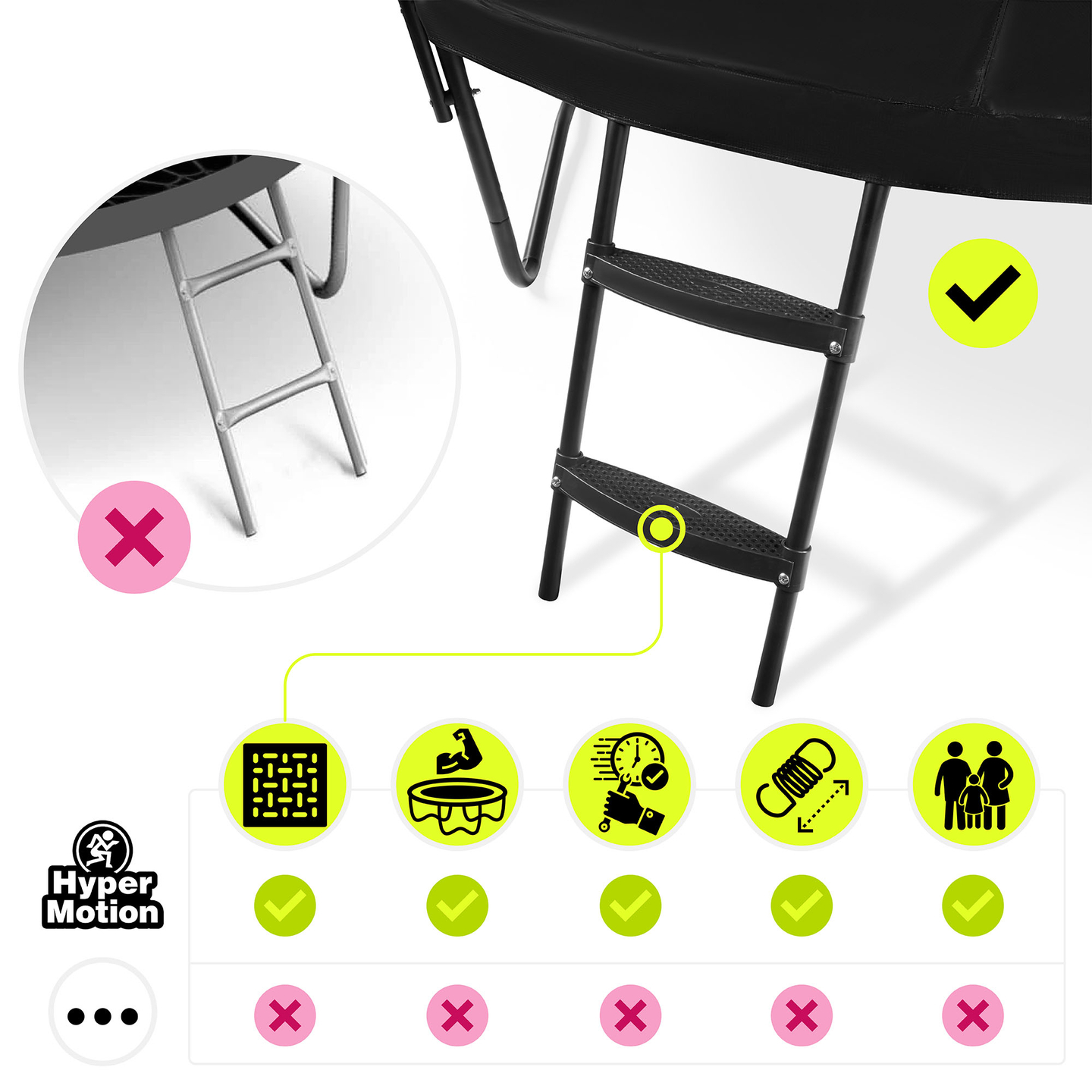 XXL vrtni trampolin za djecu HyperMotion - 366 cm 12FT - s ljestvama i unutarnjom mrežom - za dom i vrt - 150 kg max