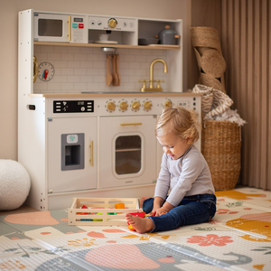 Interaktivna XXL drvena kuhinja s dodacima i LED rasvjetom - dvoetažna