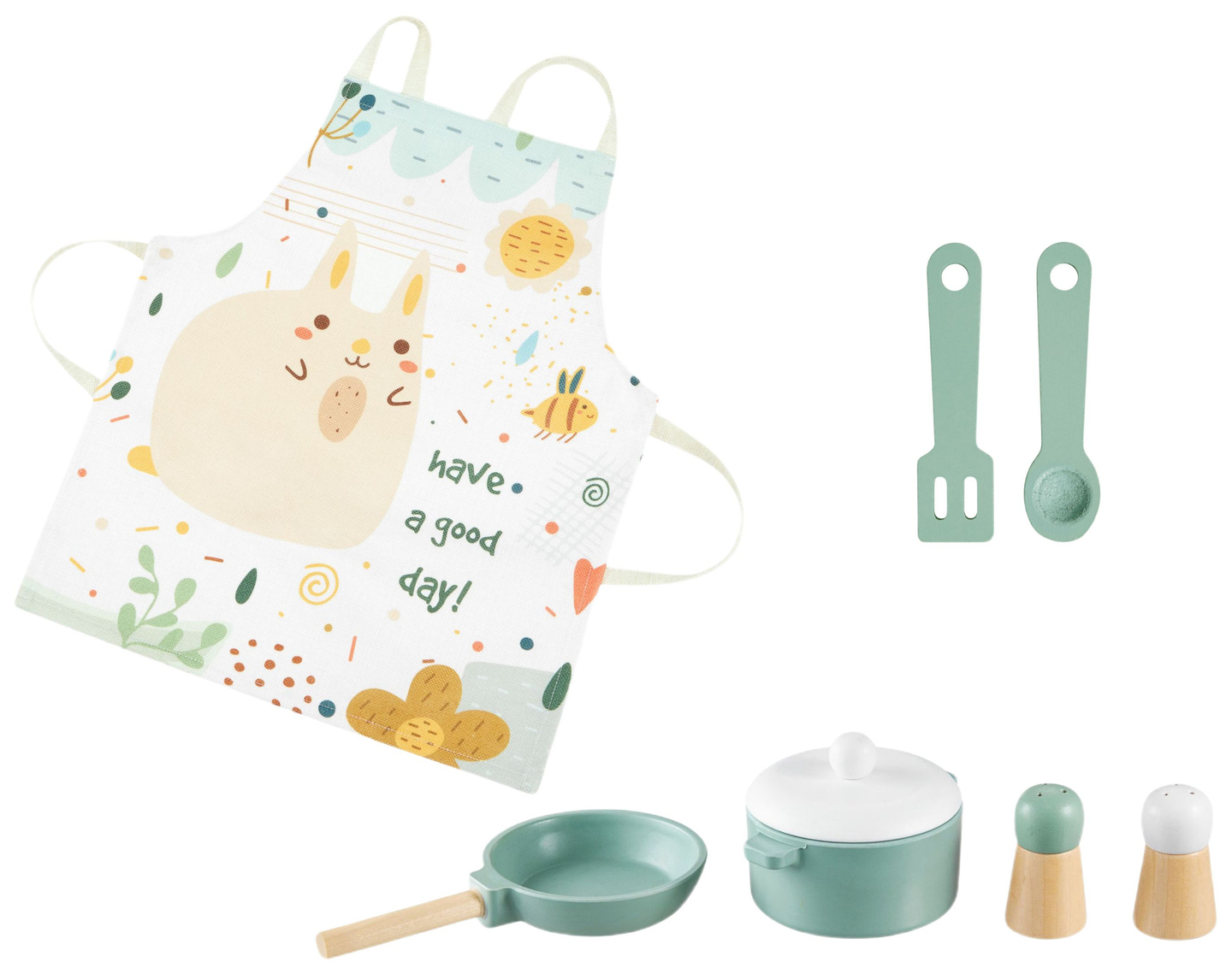 Drvena kuhinja s pregačom, dodacima i LED rasvjetom