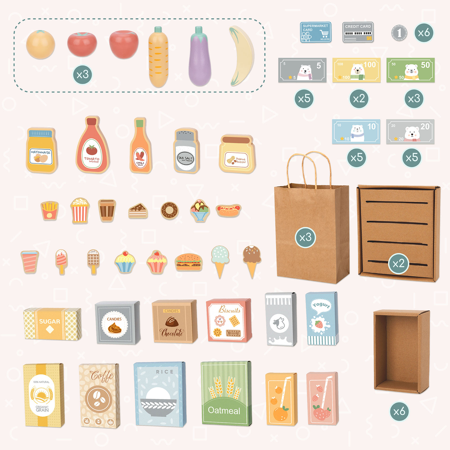 Velika drvena dječja trgovina s pločom - 91 dio za zabavnu kupovinu!