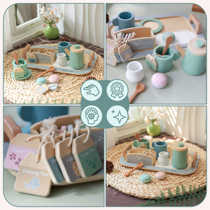 Veliki drveni set za čaj s pladnjem - 18 dijelova