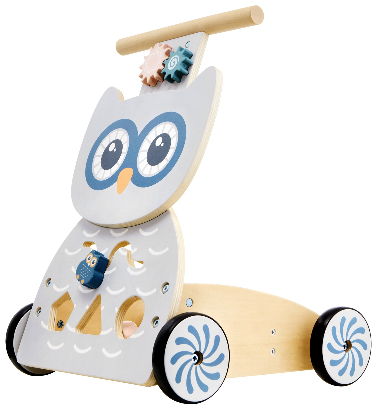 Drvena, multifunkcionalna hodalica - guralica - kolica s kockama - Sova