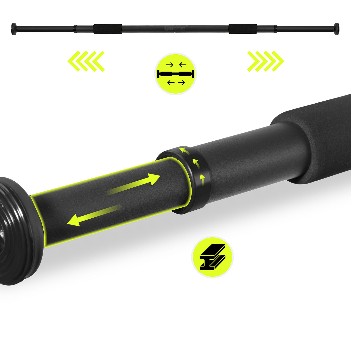 HyperMotion podesiva šipka za zgibove 80-130 cm, 150 kg, crna