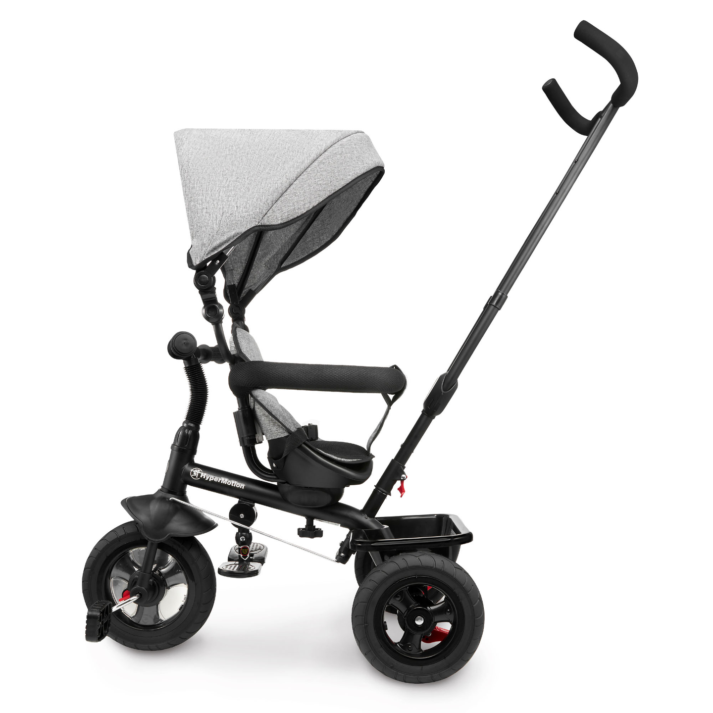 Tricikl za djecu 1-4 godine - TOBI FREY - siva boja - okretna - kotači na napuhavanje + guralica