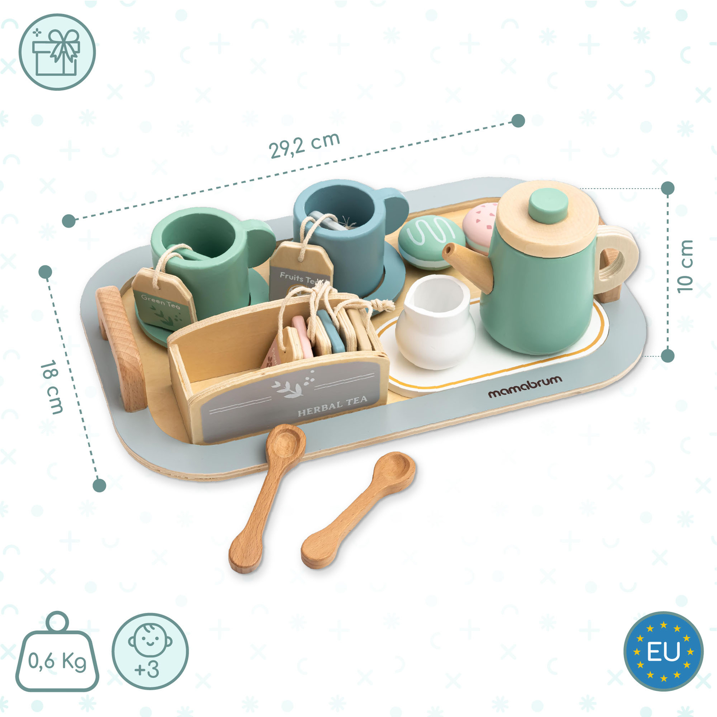 Veliki drveni set za čaj s pladnjem - 18 dijelova