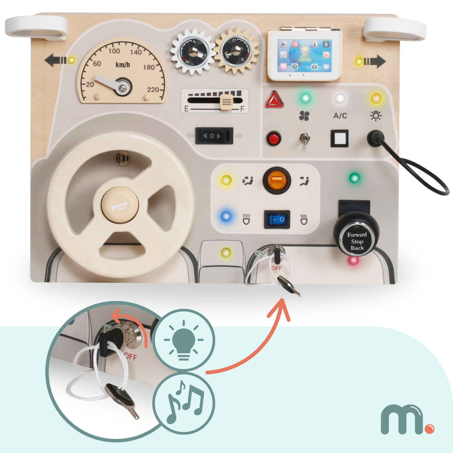 Drvena Montessori ploča za igru za malu djecu - Automobilska nadzorna ploča