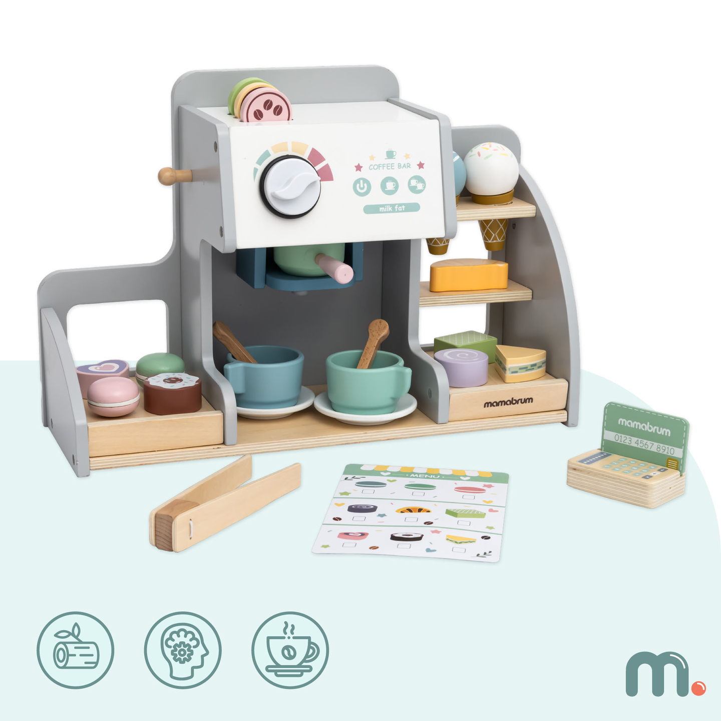 Veliki, drveni kafić i slastičarnica s magnetskom pločom, aparatom za kavu i setom sladoleda i deserta - preko 70 komada!