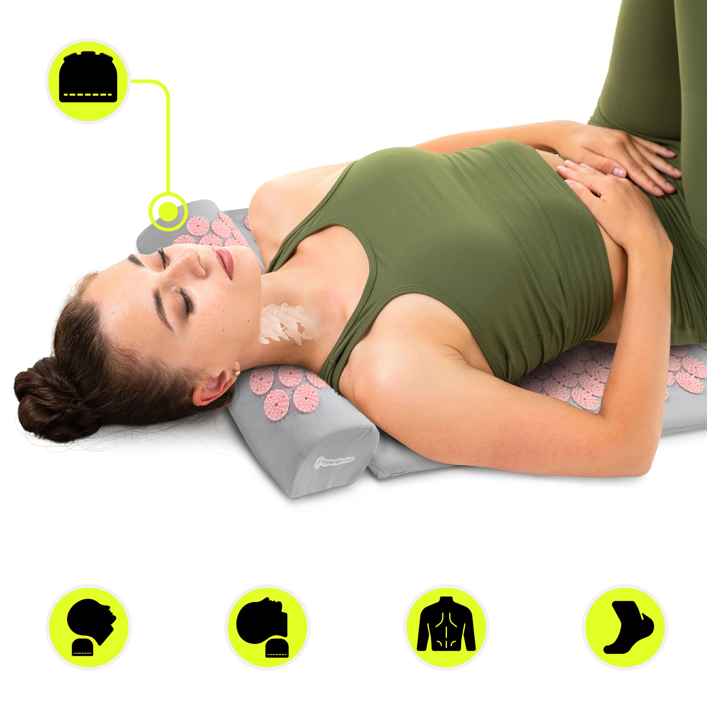 Velika akupresurna prostirka s jastukom i navlakom - 130 cm HyperMotion siva i roza