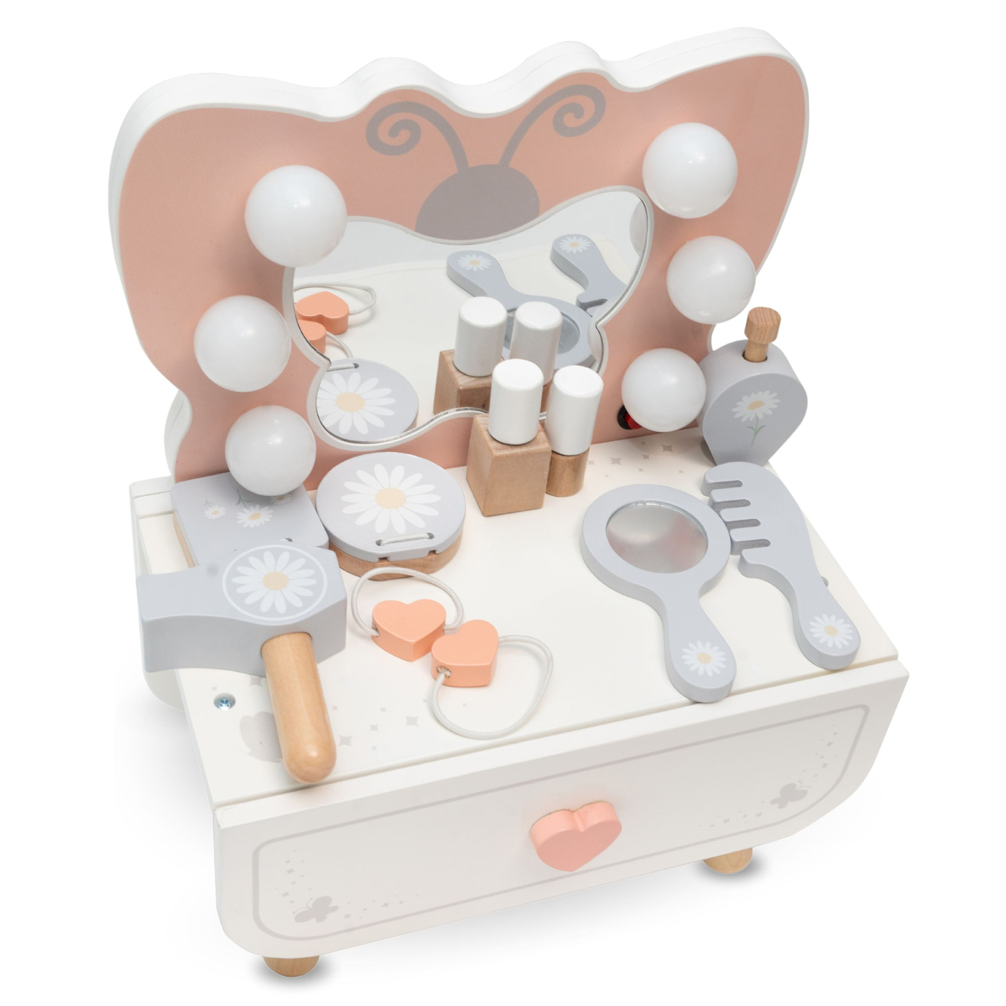 Drveni mini toaletni stolić s LED rasvjetom - Leptir