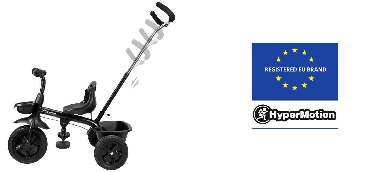 HyperMotion TOBI VECTOR tricikl - trajno napumpani kotači + potiskivač. Crna boja.