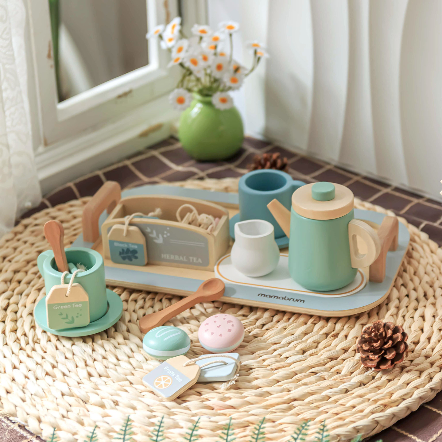 Veliki drveni set za čaj s pladnjem - 18 dijelova