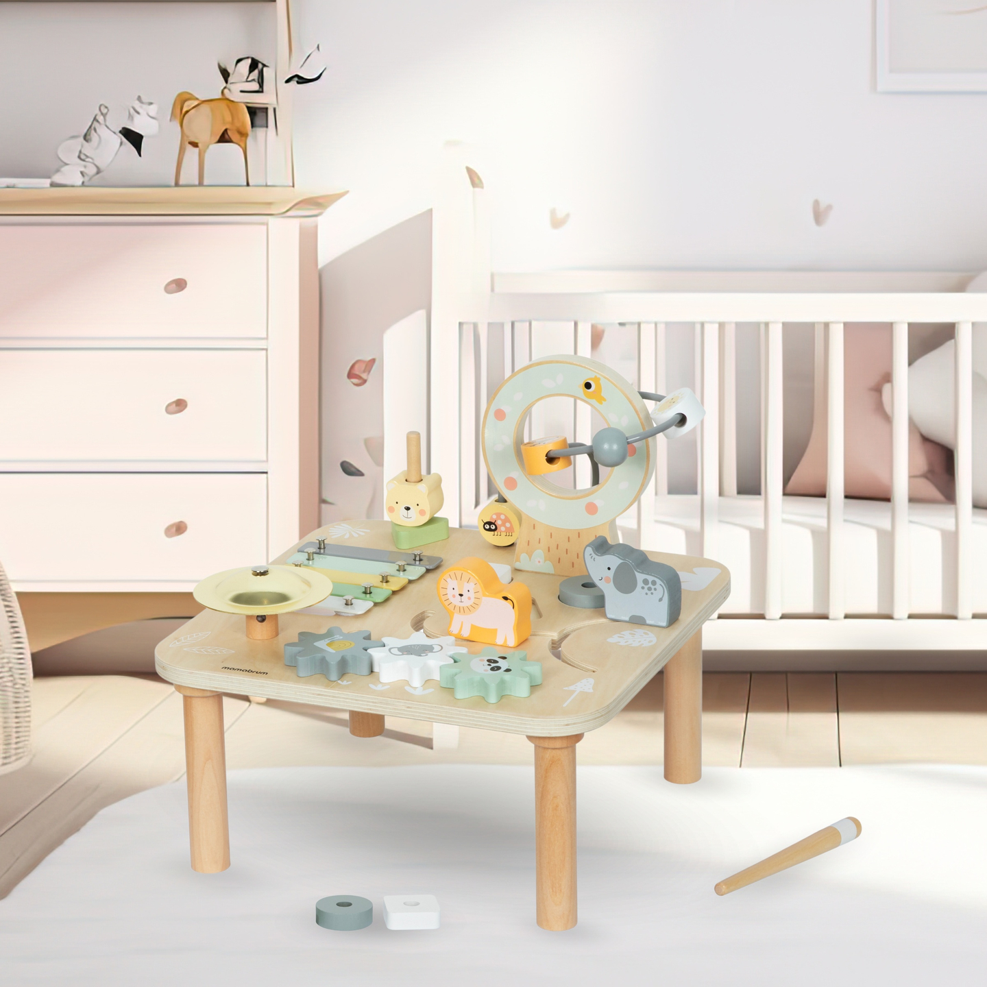 Drveni edukativni glazbeni stol 7 u 1 s činelama i gongom - divlja džungla