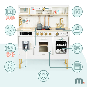 Interaktivna XXL drvena kuhinja s dodacima i LED rasvjetom - dvoetažna