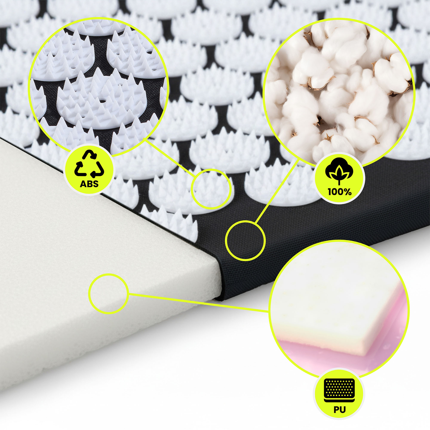 Velika akupresurna prostirka s jastukom i navlakom - 130 cm HyperMotion crno-bijela