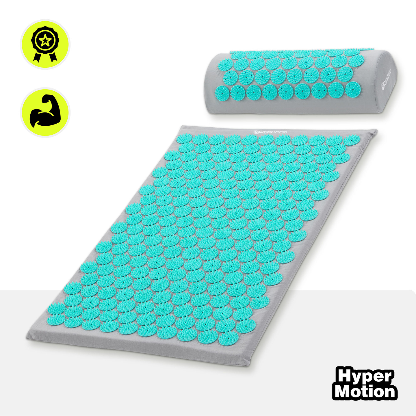 Prostirka za akupresuru s jastukom i navlakom - 72 cm HyperMotion sivo-menta