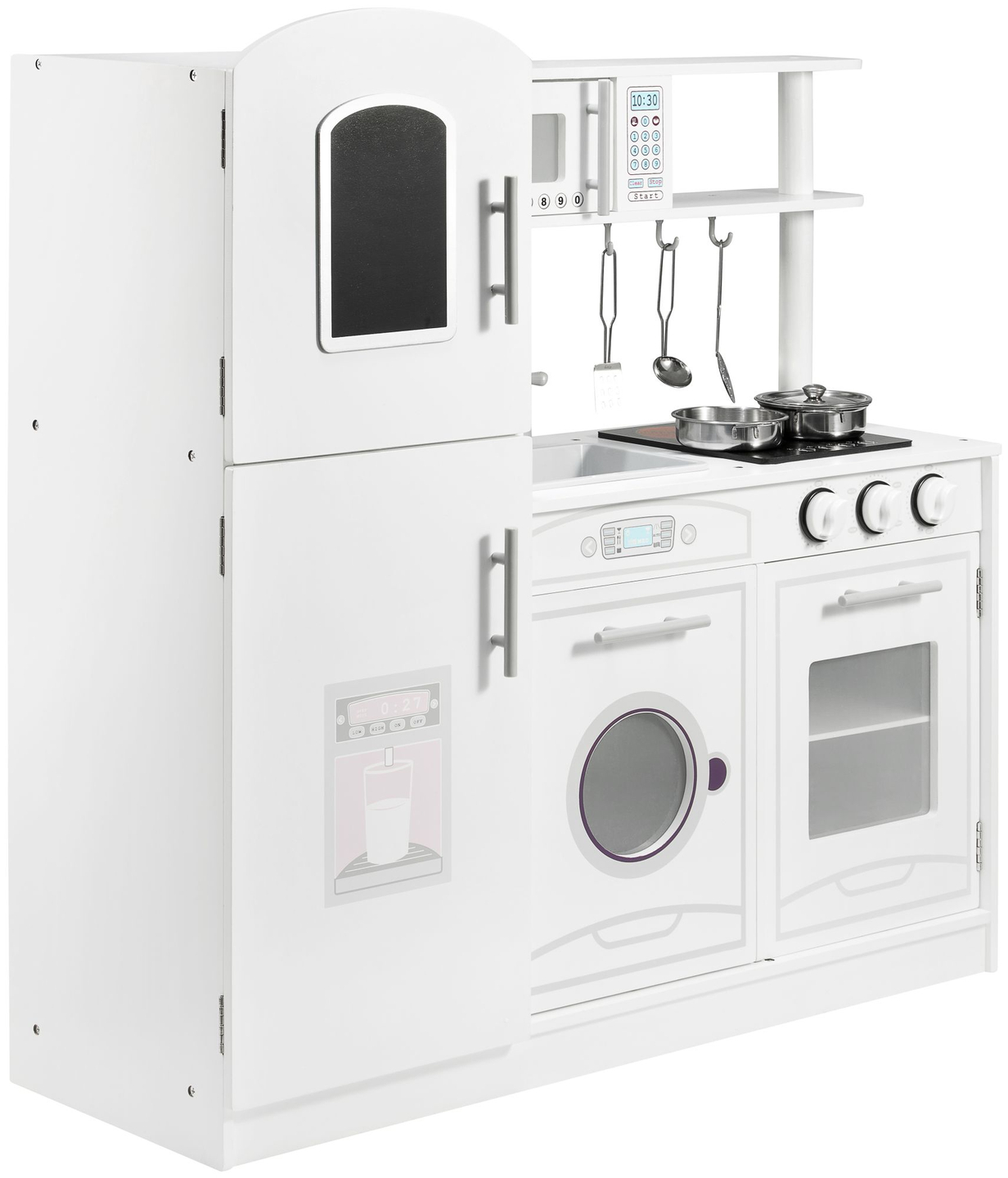 Veliki drveni bijeli kuhinjski dodaci i pregača